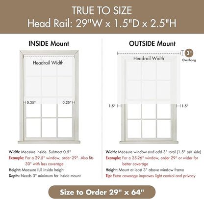 Madison Park Galen Matte White Cordless Roman Shades - Fabric Privacy Single Panel Darkening, Energy Efficient, Thermal Insulated Window Blind Treatment, for Home, Living Room Decor, 29" W x 64" H