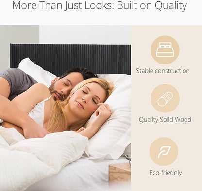KEIKI Wooden Queen Size Headboard Only, 64.5" Wide Farmhouse Headboards with Wall Mounted Fluted Panel & Wingback for Bedroom, Black Oak