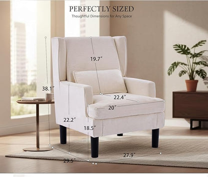 Accent Chair for Living Room Chairs Upholstered Oversized Reading Chair Armchair Accent Chairs Set of 2 Living Room Chair with High Back and Wood Legs,Arm Chair Comfy Chair for Bedroom(Beige)