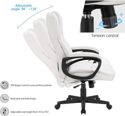 Furmax Home Desk Chair Office Executive Chair High Back Adjustable Managerial,Swivel Computer PU Leather Chair with Lumbar Support (White)