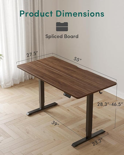 CubiCubi Height Adjustable Electric Standing Desk, 55 x 28 Inches Sit Stand up Desk, Large Memory Computer Home Office Desk with Two-Piece Desktop (Black Walnut)