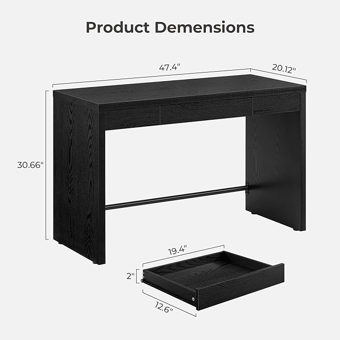 SICOTAS Computer Desk Writing Table - 47-Inch Wooden Study Desk for Bedroom, Farmhouse Home Office Desk with Drawer, Boho Makeup Vanity Table for Dormitory (Black Oak, 1 Piece)