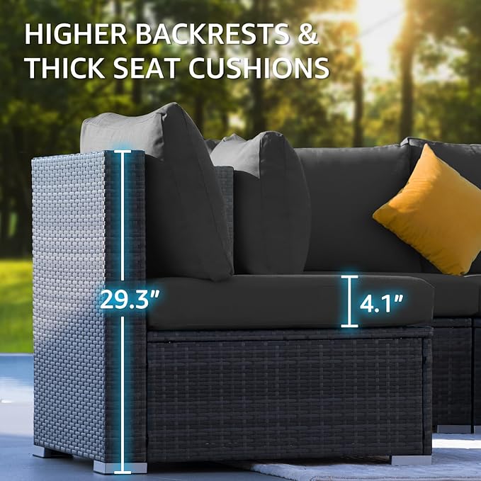 NICESOUL 9 Piece Modern Oversized Outdoor Patio Furniture Set with Firepit Table Propane/Natural Gas, 29.3'' High Back Deep Wide Conversation, Luxury 8 Seats Modular Sectional for Backyard, Gray