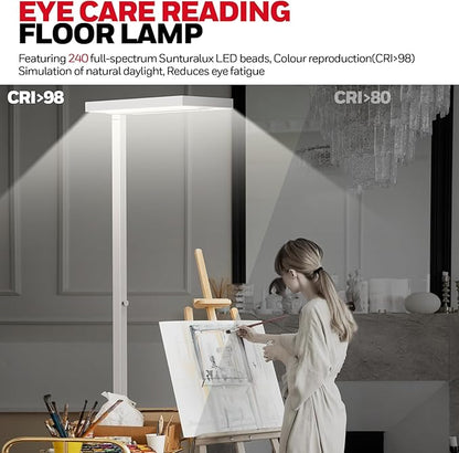 Honeywell 6000LM LED Floor Lamp, 02E Sunturalux Eye-Caring Reading Standing Light, 60W Modern Natural Daylight 4000K Dimmable 77" Tall Floor Lamps for Living Room Kids Study Home Office White