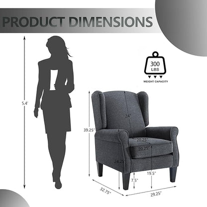 Dark Grey Accent Chairs, Modern Living Room Single Wingback Sofachair, Classic Bedroom High Back Reading Seats, Bussiness Upholstered Arm Chairs for Office, Guest Room