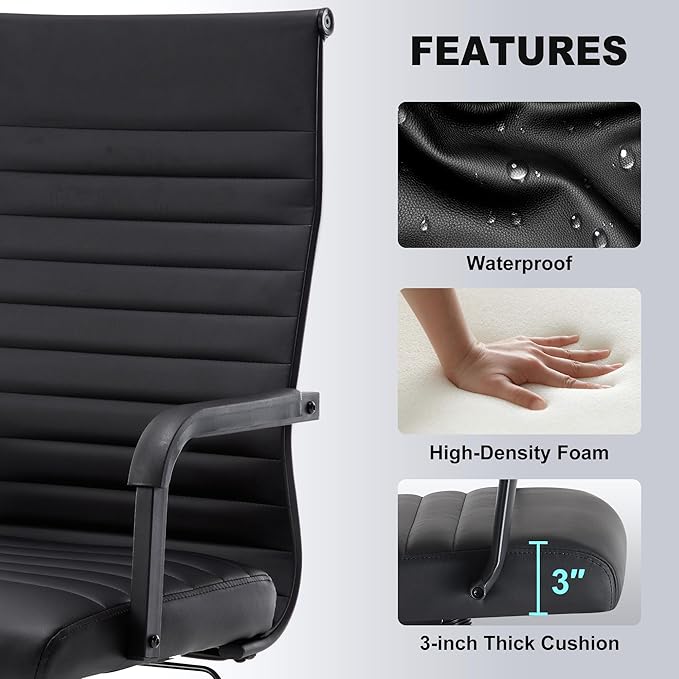 Office Desk Chair, Ergonomic Conference Room Chairs, PU Leather Executive Ribbed Computer Chair, Swivel Rolling Chair for Home Office