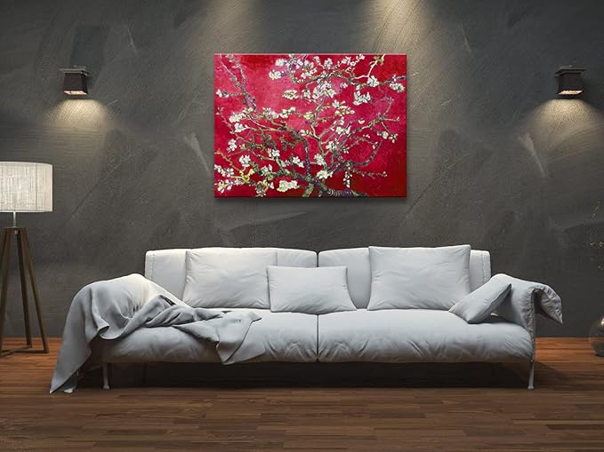Wieco Art Extra Large Red Almond Blossom Tree Vincent Van Gogh Paintings Reproduction Canvas Prints Wall Art for Home Decor and Wall Decor Classical Flowers Pictures Artwork
