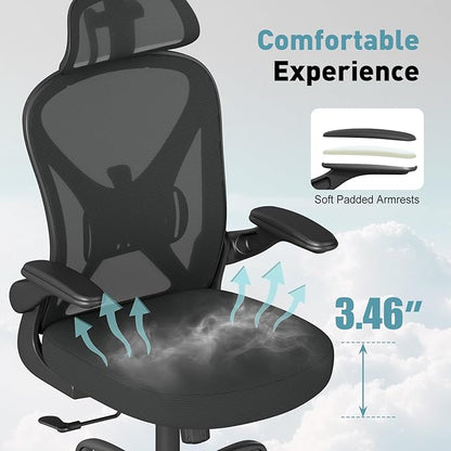 ZZH Ergonomic Office Chair Set of 4 with Adjustable Lumbar Support and Headrest, Mesh Home Office Desk Chair with Wheels and Flip-up Arms, Black
