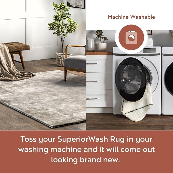 nuLOOM 6' Round Cozy Plush SuperiorWash Area Rug, Machine Washable, Non-Slip, Soft Fluffy Shag Carpet for Living Room Bedroom Kids Room Nursery Home Decor, Loni Beige