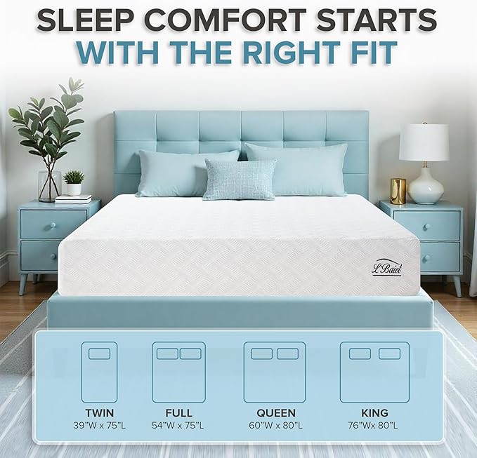 L’Baiet 8 Inch Gel Memory Foam Mattress, King Size - Bed in a Box - Medium Firm - Breathable Cooling-Gel Comfort Technology - Pressure Relief Comfy Support Soft Fabric Cover - CertiPUR-US Certified
