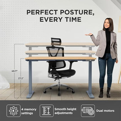 Rise Up Electric Standing Desk Adjustable Height 27-47" Dual Motor One Piece 60x30 Bamboo Large Standing Desk, Sit Stand Desk Rising Desk Home Office