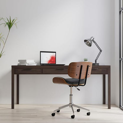 SIMPLIHOME Hollander Desk - 72-Inch Wide Solid Wood Writing Desk in Warm Walnut Brown, Contemporary Modern Home Office Computer Table for Study with 2 Drawers and Flip-Down Keyboard Tray
