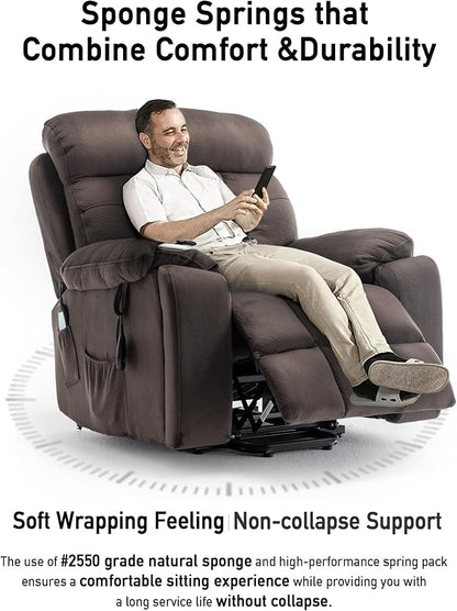Large Power Lift Chairs Recliners for Elderly with Heated and Massage, Lazy Boy Recliner Chair with 26in Extra Wide Seat, Hidden Cup Holder, Side Pocket