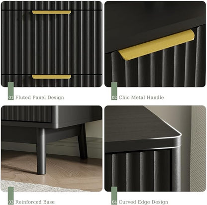 LYNSOM Fluted 8 Drawer Dresser for Bedroom, 55" Wide Modern Chest of Drawers with Curved Profile Design and Metal Handles, Wood Dresser TV Stand & Storage Organizer for Bedroom, Hallway, Black