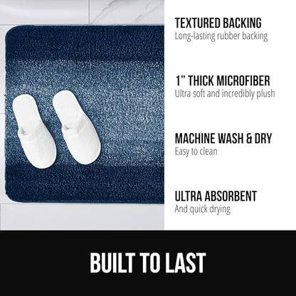 GORILLA GRIP Ultra Soft Plush Bathroom Rugs with Textured Rubber Backing, 40 x 24 Absorbent Quick Dry Bath Mat, Machine Washable Shower Mats, Home Décor Accessories Bathmat Rug Essentials, Navy