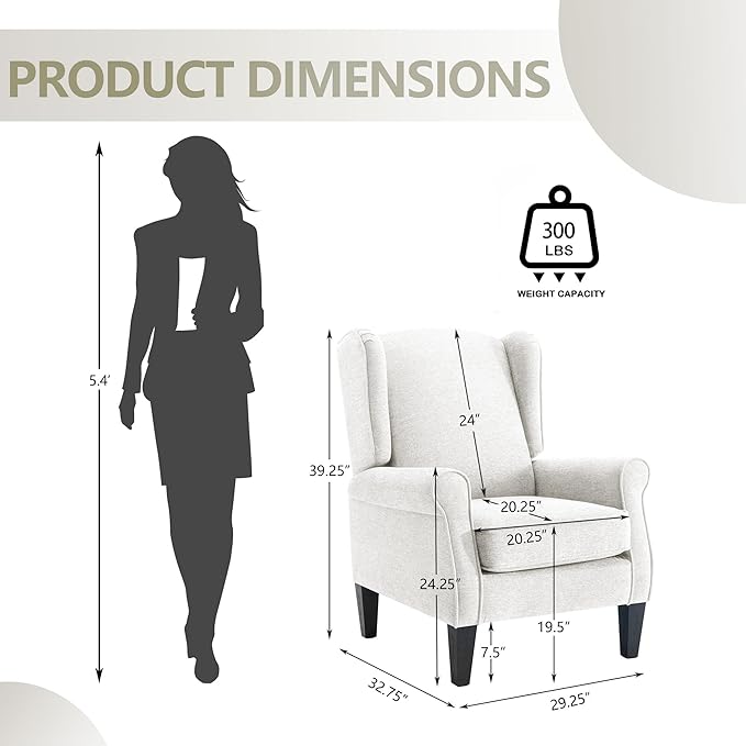Accent Chairs for Living Room, Beige Fabric Reading Chair for Bedroom, Classic Wing Back Upholstered Single Sofa Seat, Modern Ergonomic High Back Armchair, Sillones para Sala