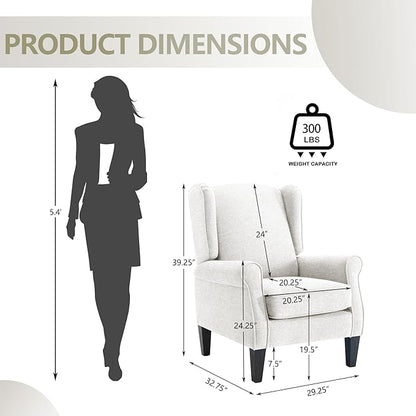 Accent Chairs for Living Room, Beige Fabric Reading Chair for Bedroom, Classic Wing Back Upholstered Single Sofa Seat, Modern Ergonomic High Back Armchair, Sillones para Sala
