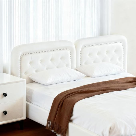 Tufted Upholstered Headboard Queen Size, Button Adjustable Height Queen Head Board Only, Sturdy and Durable Solid Wood with Nailhead Trim Headboards, Ideal for Bedroom, Dorm, Guest Room,Beige