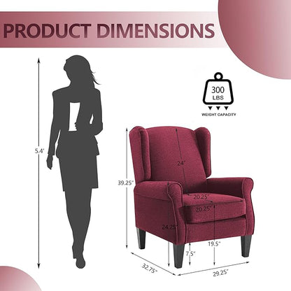 Dark Red Accent Chairs, Bedroom Burgundy Reading Chairs in Fabric, Elegant English Sidechair with Wing Back, Classic Modern Living Room Armchairs Sillas para Sala