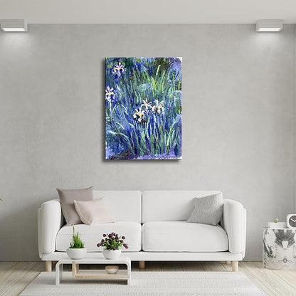Wieco Art Large Canvas Print Wall Art Irises by Claude Monet Oil Paintings Reproduction Landscape Pictures Artwork on Canvas Art for Living Room Decorations and Wall Decor