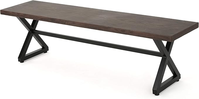 Christopher Knight Home Rolando Outdoor Aluminum Dining Bench with Steel Frame, Brown / Black