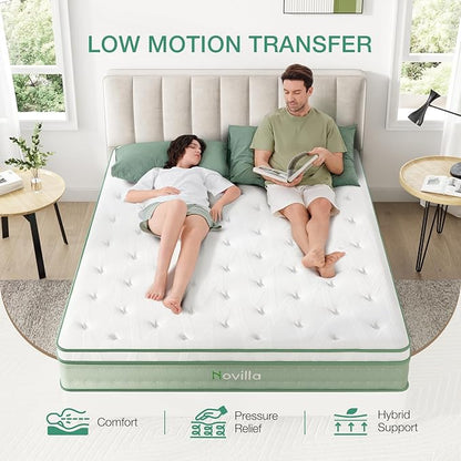 Novilla King Size Mattress, 10 Inch Hybrid Mattress, Gel Memory Foam & Individually Wrapped Pocket Coils Innerspring for Cozy Sleep, King Mattresses in a Box, Medium Firm with Pillow Top