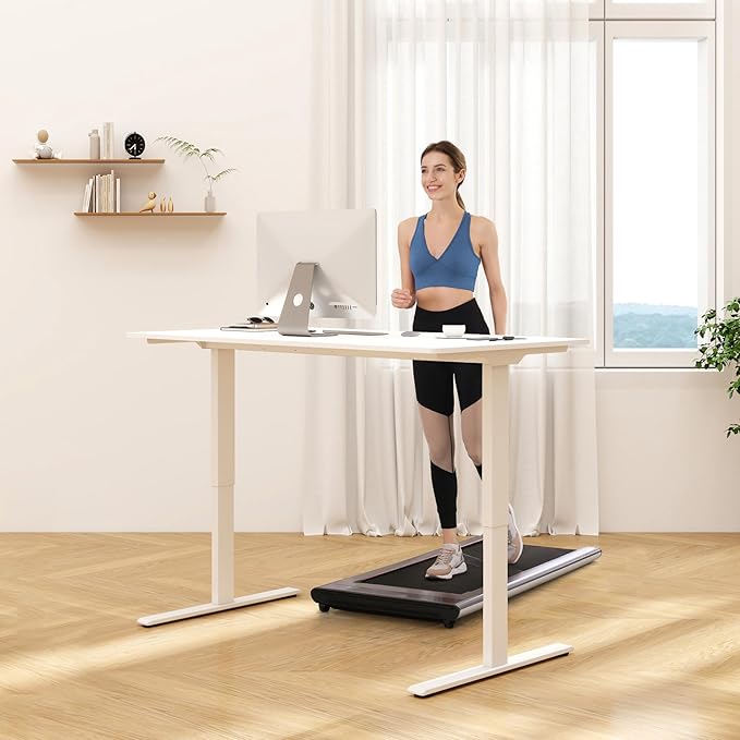 FLEXISPOT E3 Dual Motor Electric Standing Desk 55x28 Inch Whole-Piece Board Height Adjustable Electric Sit Stand Desk (White Frame + Marble Grey Desktop, 2 Packages)