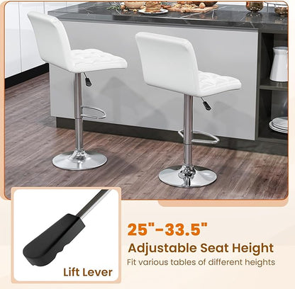 COSTWAY Bar Stools Set of 4, Modern PU Leather Swivel Bar Chairs, Height Adjustable Upholstered Barstools with Premium Gas Rod, Sturdy Footrest, Round Base, for Kitchen, Dining Room, Office, White