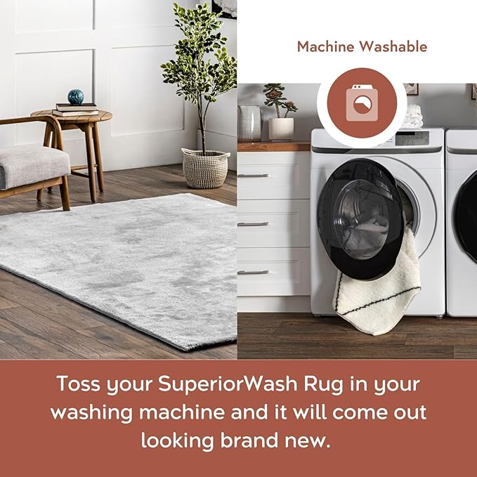nuLOOM 2' x 3' Cozy Plush SuperiorWash Area Rug, Machine Washable, Non-Slip, Soft Fluffy Shag Carpet for Living Room Bedroom Kids Room Nursery Home Decor, Loni Light Grey