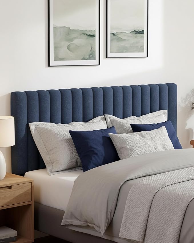Queen Size Upholstered Headboard Only, Channel Tufted Headboard with Adjustable Height, Easy Assembly, Navy Blue