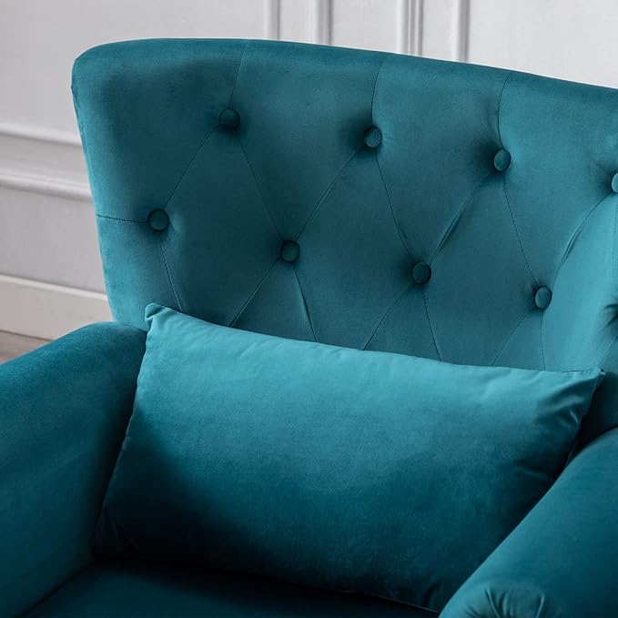 chairus Mid-Century Modern Accent Chairs Set of 2, Comfy Tufted Single Sofa Chair Wingback Armchair with Pillow for Club, Living Room, Bedroom - Velvet, Teal