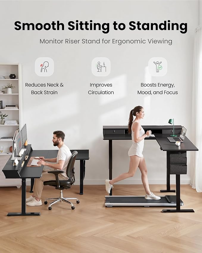 ErGear L Shaped Electric Standing Desk, 63" Ergonomic Corner Height Adjustable Desk with Drawers, Sit Stand Computer Table with Storage for Work Office Home, Black