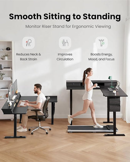 ErGear L Shaped Electric Standing Desk, 63" Ergonomic Corner Height Adjustable Desk with Drawers, Sit Stand Computer Table with Storage for Work Office Home, Black