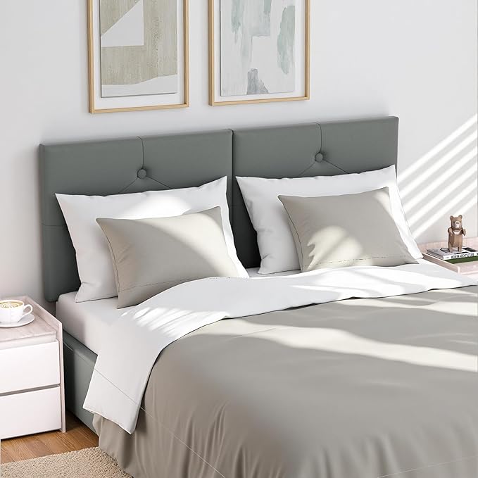 King Size Headboard, Faux Leather Headboard with Solid Wood & Sturdy Metal Legs, Adjustable Height Bed Headboards King Tufted Upholstered in Modern Button Design, Grey