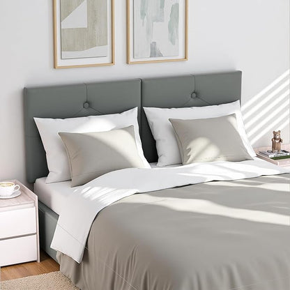King Size Headboard, Faux Leather Headboard with Solid Wood & Sturdy Metal Legs, Adjustable Height Bed Headboards King Tufted Upholstered in Modern Button Design, Grey