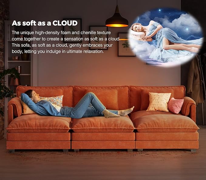 ELUCHANG Oversized 153" Modular Sectional Sofa, Comfy Deep Seat Cloud Couch, Sleeper Sofa Bed, 8 Seat Modern Couch with Removable Cover for Living Room, Apartment, DIY Combination, Chenille Terracotta