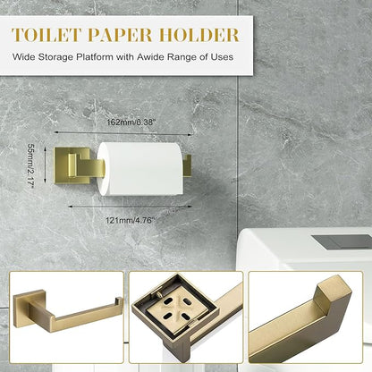 Bathroom Accessory Towel Bar Set: 10 Pieces Gold Square Bathroom Hardware SUS304 Stainless Steel - 24 Inch Wall Mounted Towel Rack&Toilet Paper Holder&Towel Ring and Towel Hook