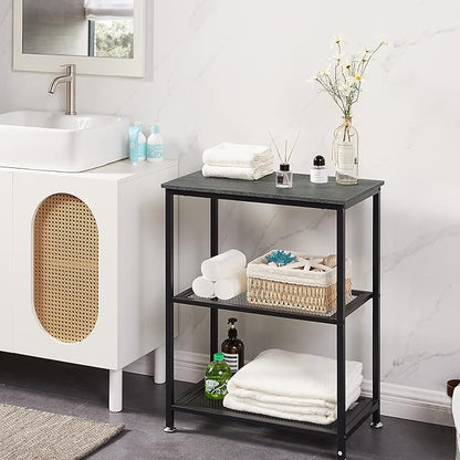 VECELO Tall End Side Tables, 30" Height Nightstand with 3-Tier Storage Shelf for Bedroom Living Room, Easy Assembly,Industrial Style, Carbon Grey