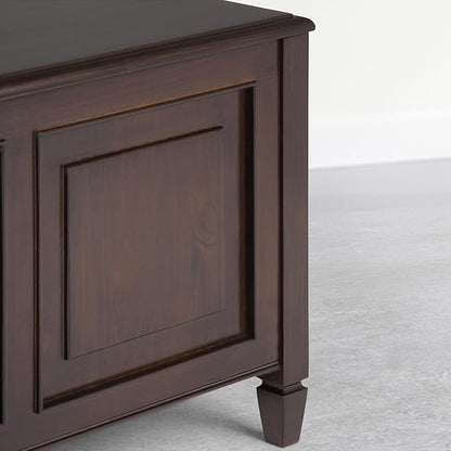 SIMPLIHOME Connaught Entryway Storage Bench - 51 inch Wide Solid Wood Storage Trunk Seat in Dark Kona Brown, Traditional Bench for Entryway or Living Room with Lift-Up Lid and Decorative Moulding