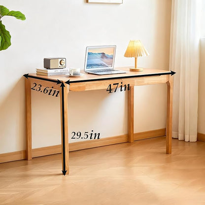 47"x24" Solid Wood Desk with Drawers,Wood Writing Desk for Small Spaces, Home Office Desks for Work,Gaming Study PC Desk for Bedroom,Student Computer Desks(Natural Wood Color, 47 inch)