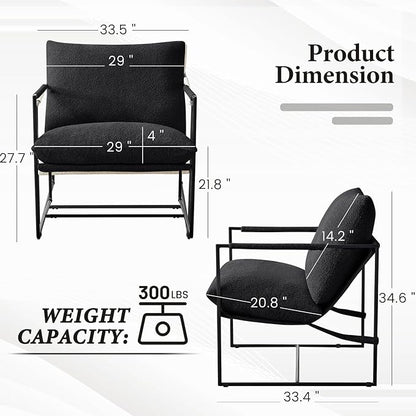 Furnilivng Large Sling Accent Chair Set of 2, Comfortable Boucle Fabric Arm Chair, Upholstered Cozy Reading Chair for Living Room, Bedroom, Dressing Room, Home Office, Black