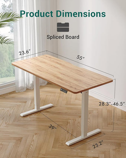 CubiCubi 55 x 24 Inches Electric Standing Desk, Height Adjustable Sit to Stand Desk, Home Office Table with Splice Board, Light Rustic