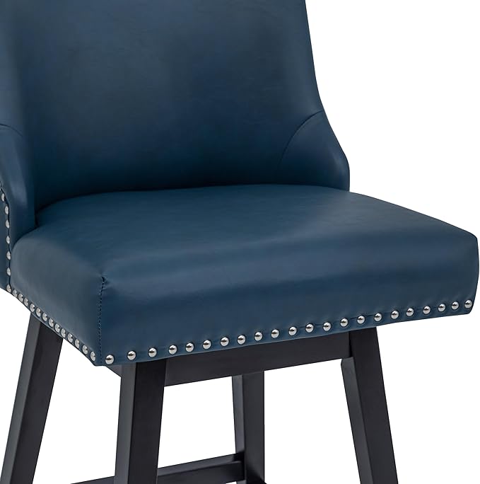 Bar Stool, PU Leather Barstool, 26 Inch Upholstered Counter Stools with 13.8" High Back and Footrest, Swivel Counter Height Barstools for Kitchen Island Home Bar Navy Blue