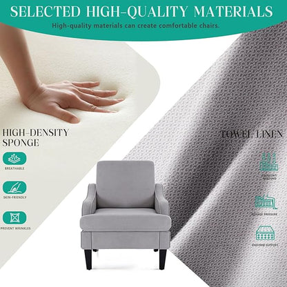 Modern Accent Chairs Set of 2 Upholstered Reading Chair for Bedroom with Side Pockets Comfy Living Room Chairs Living Room Armchair for Office, Apartment (Grey)