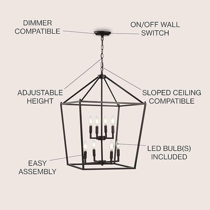 JONATHAN Y JYL7438A Pagoda Lantern Dimmable Adjustable Metal LED Pendant Classic Traditional Farmhouse Dining Room Living Room Kitchen Foyer Bedroom Hallway, 20 in, Oil Rubbed Bronze
