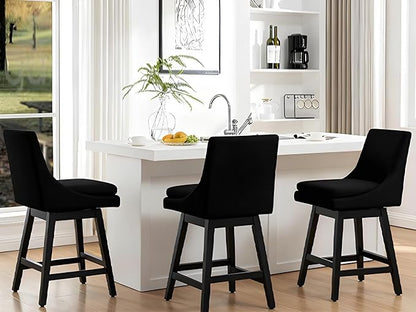 Bar Stools Set of 2, 26 Inch Upholstered Barstools with 14.2" High Back and Footrest, Swivel Counter Height Barstools for Kitchen Island Home Bar Performance Fabric Black