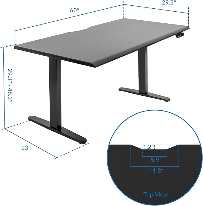Mount-It! 60" Dual Motor Electric Standing Desk – Adjustable Height Sit Stand Desk with Memory Settings, Cable Management, Black Frame & Black Top
