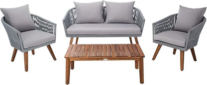 SAFAVIEH PAT7072A Outdoor Velso Rope 4-Piece Seat Cushions and Pillows Included Patio Set