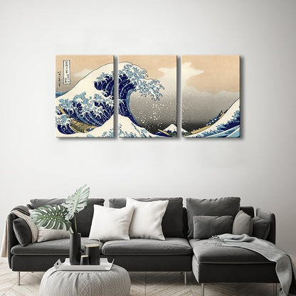 Wieco Art Great Wave of Kanagawa Katsushika Hokusai 3 Piece Modern Canvas Prints Artwork Abstract Pictures Paintings on Canvas Wall Art for Home Office Decorations Wall Decor