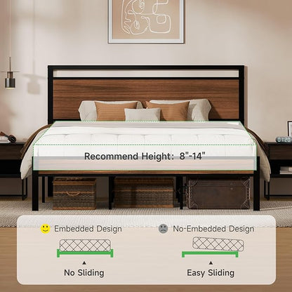 Z-hom Upgraded King Size Bed Frame, Heavy Duty Metal Sturdy King Bed Frame with Modern Wood Headboard & Footboard, Stable Platform Bed Furniture Bed Storage, No Noise, No Box Springs,Walnut